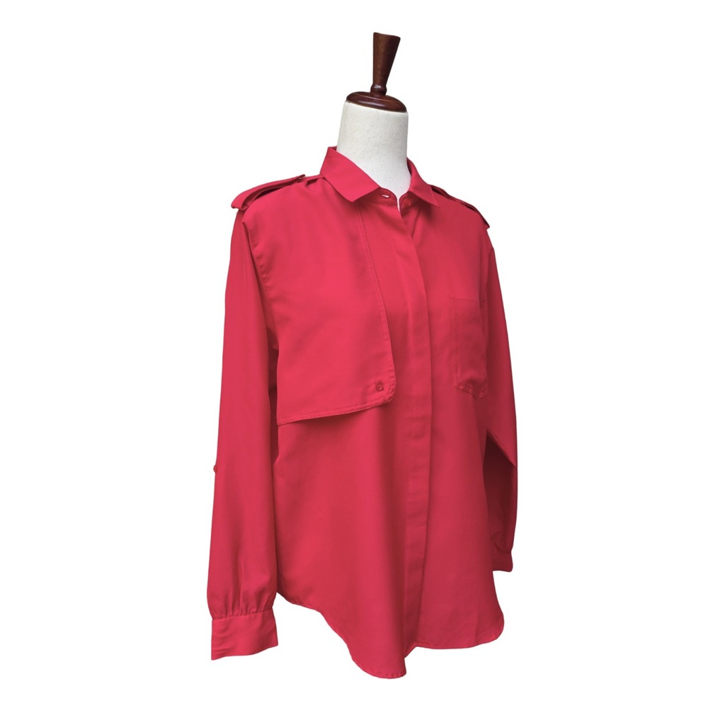 Diane‎ Von Furstenberg Blouse Size M Red Long Sleeve 90s Feminine Utility Safari